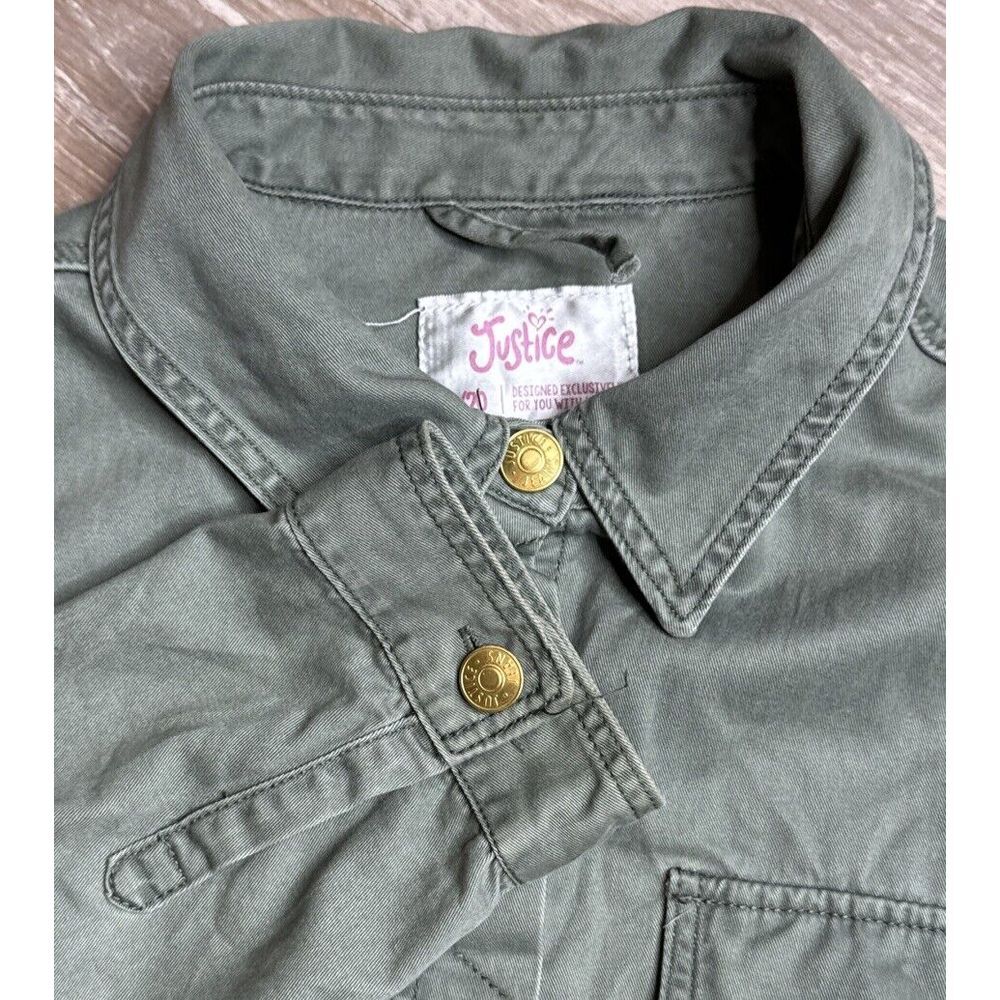 Justice Army Type Jacket‎ Girls 18/20 Green Military Patch Pockets, Collared VGC